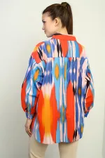 Kadın Fırça Desenli Oversize Gömlek