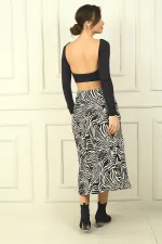 Jupe en satin à motif zèbre pour femme avec taille élastique