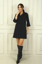 Kadın Polo Yaka Duble Kollu Kısa Elbise