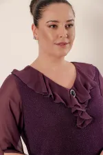 Yaka Ve Kollar Şifon Astarlı Likralı Simli Büyük Beden Elbise