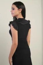 Women's V-Neck Ruffle Detail Lycra Blouse