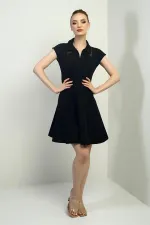 Kadın Önü Yarım Fermuar Ve Dantel Detaylı Kendinden Telalı Kısa Kloş Elbise