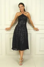 Kadın Boyundan Bağlamalı Astarlı Pulpayet Kısa Elbise