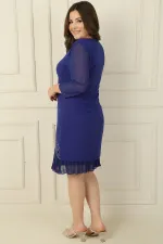 Plus Size Crepe Dress with Chiffon Pleated Sleeves and Stone Detail on the Hem