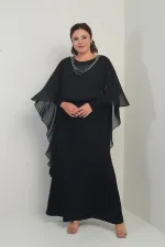 Kadın Üstü Zincirli Şifon Altı Simli Astarlı Büyük Beden Tesettür Uzun Elbise