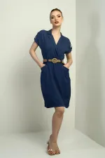 Women's Dress with Patch Pockets and Belt Waist