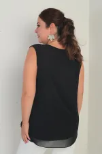 Kadın Üstü Şifon Kolsuz Büyük Beden Bluz