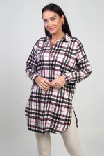 Chemise longue à carreaux pour femme avec fentes latérales