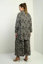 Women's Side Slit Tunic Shirt, Elastic Waist Palazzo Pants, Zigzag Pattern Oversize 2-Piece Set
