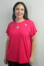 Kadın Omuzu Taş Baskılı Bisiklet Yaka Yarasa Kol B.B. Bluz