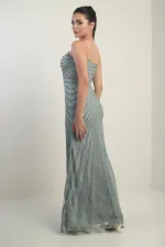 Robe longue à bretelles pour femme, doublée de tulle et ornée d'un imprimé pierre floqué