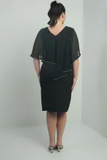 Robe courte en crêpe grande taille pour femme, col en V, en mousseline de soie, détails roses, devant et dos