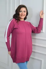 Kadın Kolları Şeritli Büyük Beden Tunik Bluz