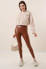 Leggings taille haute en cuir lycra surélevé