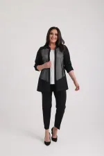 Women's Sleeveless Lycra Blouse and Fold-Sleeve Mesh Jacket, Plus Size, 2-Piece Set