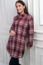 Kadın Yanları Yırtmaçlı Ekose Uzun Gömlek