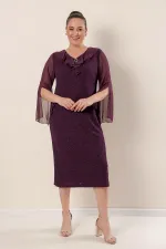 Yaka Ve Kollar Şifon Astarlı Likralı Simli Büyük Beden Elbise