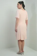 Robe femme à col en V froncée sur le devant avec détails en pierres, doublée, grandes tailles, Lycra