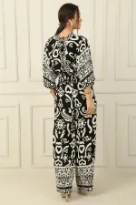 Front and Back V-Neck Crop Top, Elastic Waistband, Pocketed Palazzo Pants, Heart Patterned 2-Piece Set