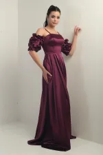 Robe longue en satin pour femme, à fines bretelles, doublée, manches montées et poches