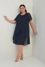 Robe pailletée en mousseline de soie et lycra pour femme, grande taille, avec détails en pierre