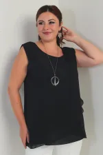 Kadın Üstü Şifon Kolsuz Büyük Beden Bluz