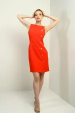 Kadın Kendinden Telalı Yan Düğmeli Kısa Elbise