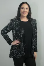 Women's Long-Sleeve Blouse with Sequin Polka Dot Front and Sleeve Ends, Chiffon Jacket, Plus Size, 2-Piece Set