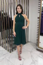 Komple Piliseli Astarlı Şifon Elbise