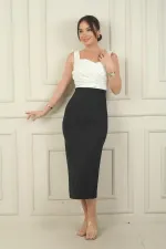 Kadın Kalın Askılı Astarlı Üstü Saten Krep Şanel Uzun Elbise