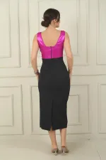 Kadın Kalın Askılı Astarlı Üstü Saten Krep Şanel Uzun Elbise