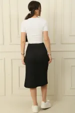 Jupe longue gaufrée à taille élastiquée et fente sur le devant