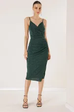 İp Askılı Eteği Pileli Astarlı Örme Kumaş Kısa Elbise