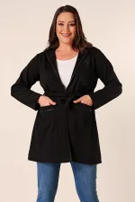 İçi Kolsuz Atletli Kapüşonlu Torba Cepli Kuşaklı Çiçek Baskılı Hırka Büyük Beden 2'li Takım