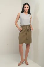 Women's Belted Wrap-Around Lyocell Short Skirt
