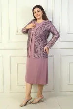 Women's Sequin and Glitter Embellished Tulle Jacket, Long-Sleeved Lined Crepe Dress, Plus Size Two-Piece Set
