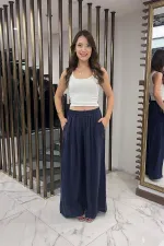 Kadın Beli Lastikli Cepli Lyocell Palazzo Pantolon