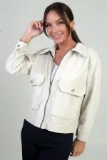 Kadın Torba Cepli Önü Fermuarlı Süet Mont