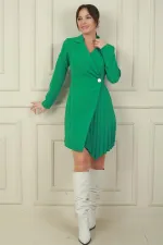 Double-breasted collar pleated detail jacket dress