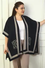 Poncho grande taille pour femme avec bouton latéral, poches rayées et imprimé léopard.