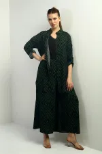 Women's Side Slit Tunic Shirt, Elastic Waist Palazzo Pants, Zigzag Pattern Oversize 2-Piece Set