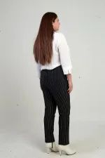 Pantalon de plongée grande taille à rayures longitudinales et poches pour femme