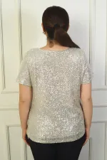 Women's V-Neck Lined Sequin Plus Size Blouse