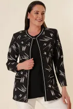 İçi Likralı Atletli Sahte Cepli Desenli Büyük Beden Krep Ceket