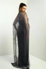 Women's Strapless, Sequined, Cape-Style, Lined Long Evening Dress