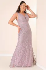 Front and Back V-Neck Lined Embellished Plus Size Long Mermaid Dress