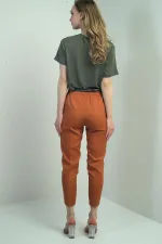 Pantalon carotte pour femme, taille élastique, poches latérales