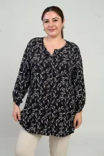Chemise longue grande taille à col rond et manches repliées à motif de feuilles pour femme