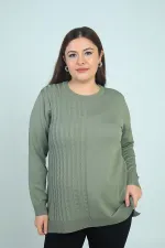 Kadın Tek Taraf Saç Örgülü Büyük Beden Likralı Tunik Bluz