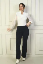 Kadın Beli Lastikli Yandan Cepli İspanyol Paça Çımalı Çelik Pantolon